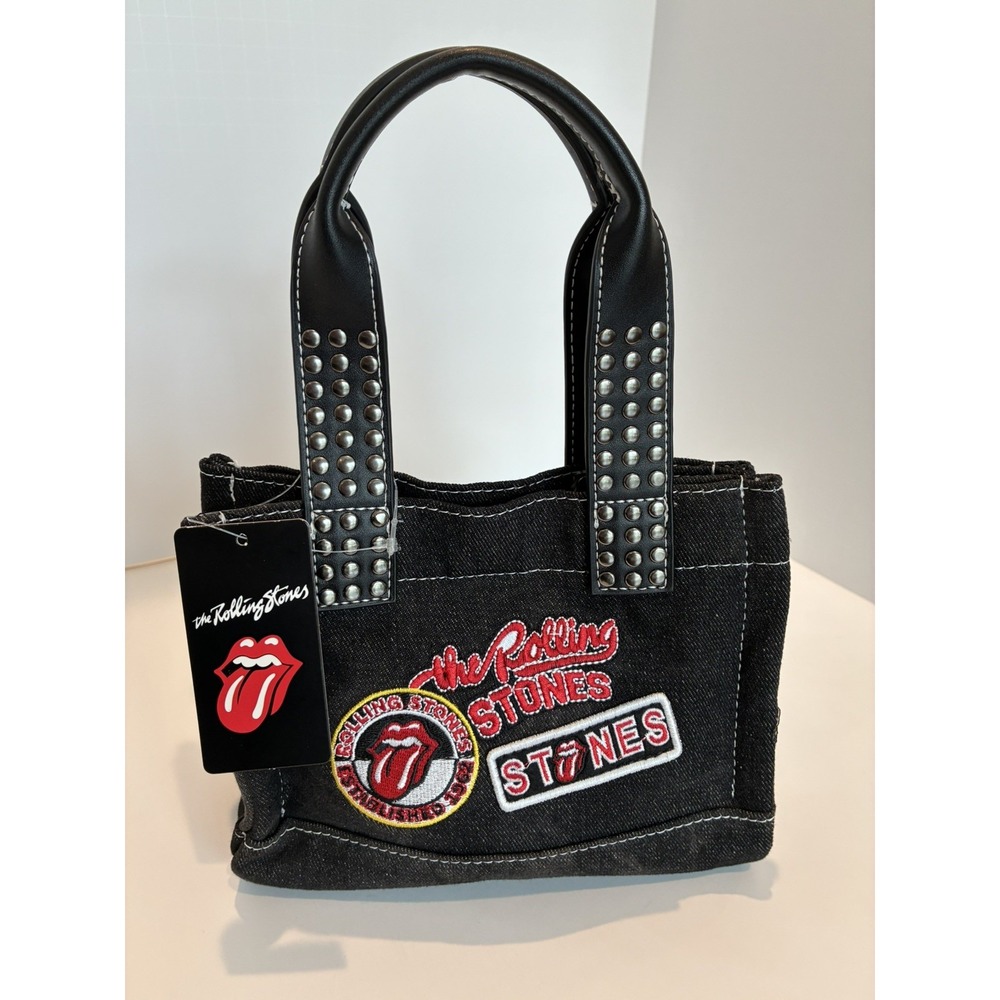 The Rolling Stones Black Denim Small Studded purse.